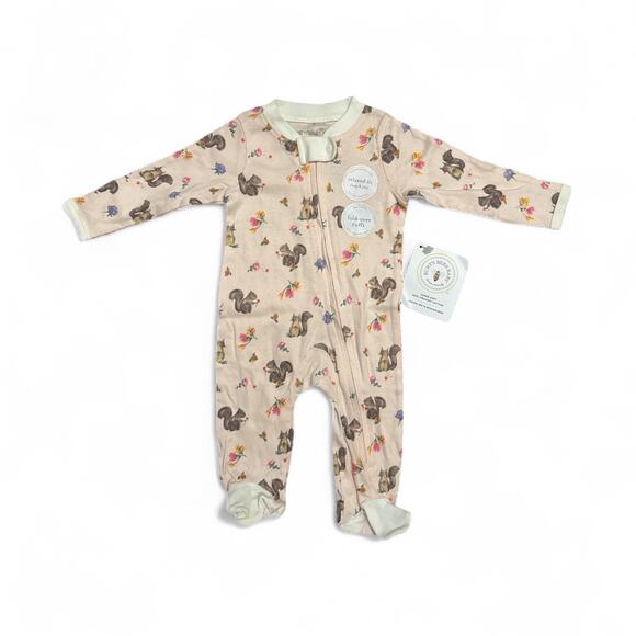Burt’s Bees Baby NWT Organic Fall Squirrel Pajama Sleeper 0-3M - Picture 1 of 5